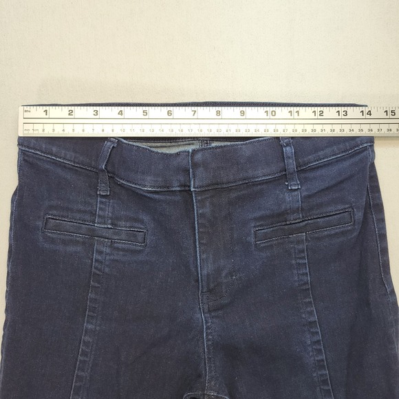 Express Jeans Womens 6 Blue 70s Flare Mid Rise Dark Wash Stretch Denim - Picture 9 of 12